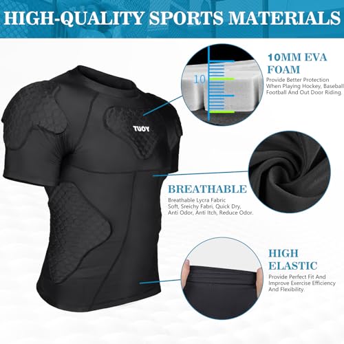TUOYR Mens Football Padded Shirt Baseball Compression Shirt with Pads Chest Rib Protector Adult Protective Undershirt Heart Guard for Softball Rugby Lacrosse
