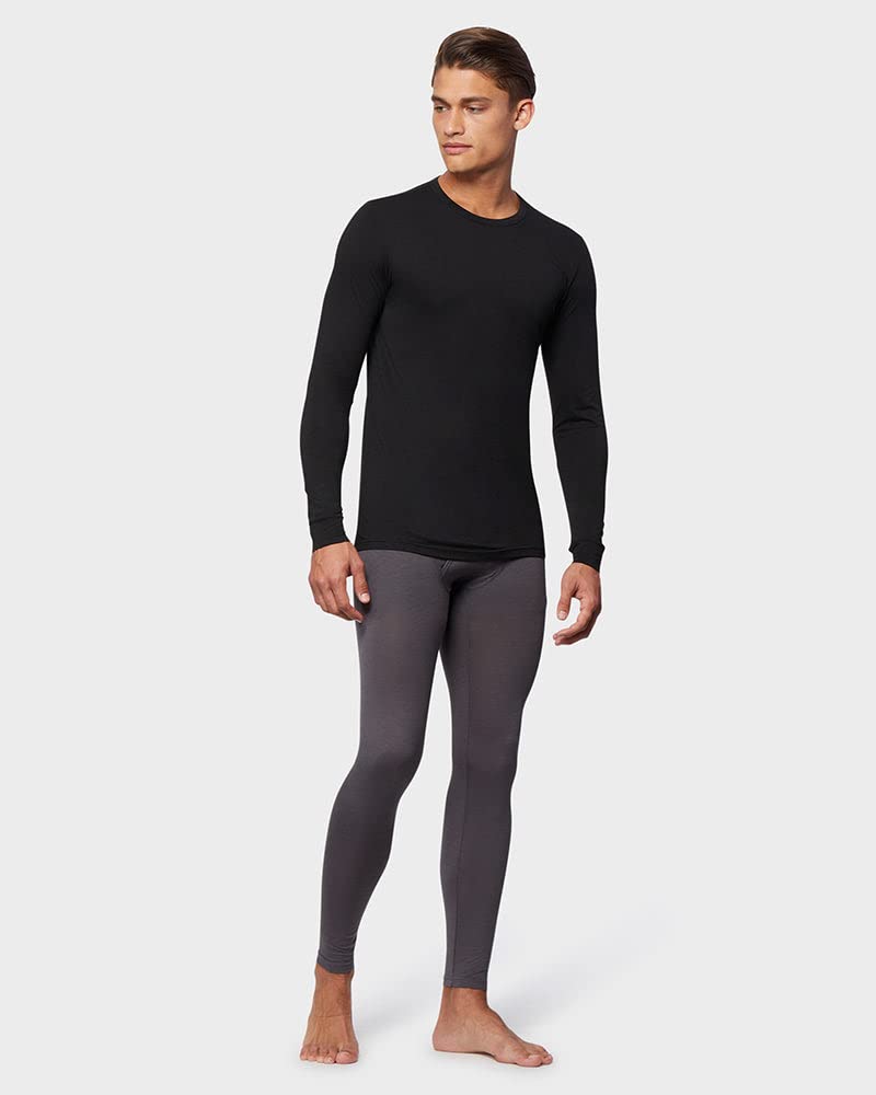 32° Degrees Men's Lightweight Baselayer Crew Top | Long Sleeve | Form Fitting | 4-Way Stretch | Thermal, Black, Medium