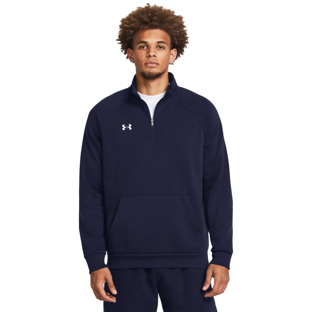Under Armour Men's Rival Fleece Quarter Zip, (410) Midnight Navy / / White, Medium