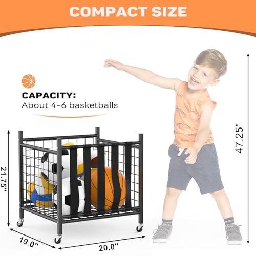 WALMANN Garage Ball Storage, Sports Ball and Sport Equipment Organizer Ball Storage Rack Indoor/Outdoor Rolling Ball/Toy Storage Cart