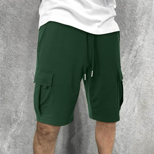 Binmer Mens Cargo Sweat Shorts Casual Drawstring Elastic Waist Athletic Workout Gym Jogger Shorts Sweatpant with Multi Pocket