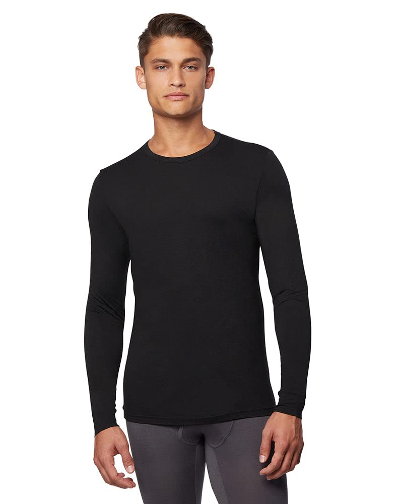 32° Degrees Men's Lightweight Baselayer Crew Top | Long Sleeve | Form Fitting | 4-Way Stretch | Thermal, Black, Medium