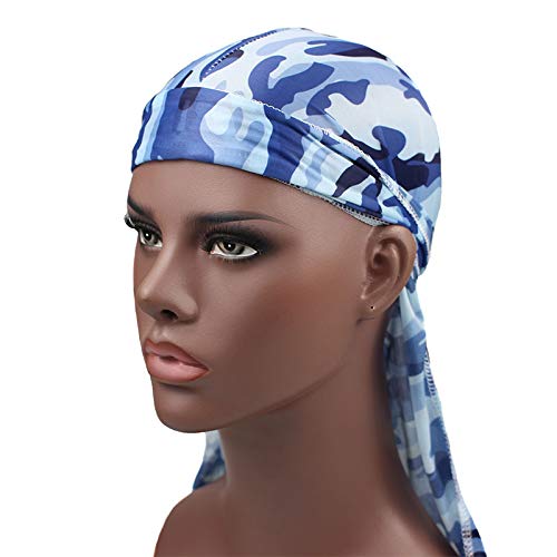 Military Camouflage Premium Silky Durags with Long Tail Colorful 360 Waves Doo rag for Men Du rag Cap (3/4 Packed), Set1-silky-3 Packed, Medium