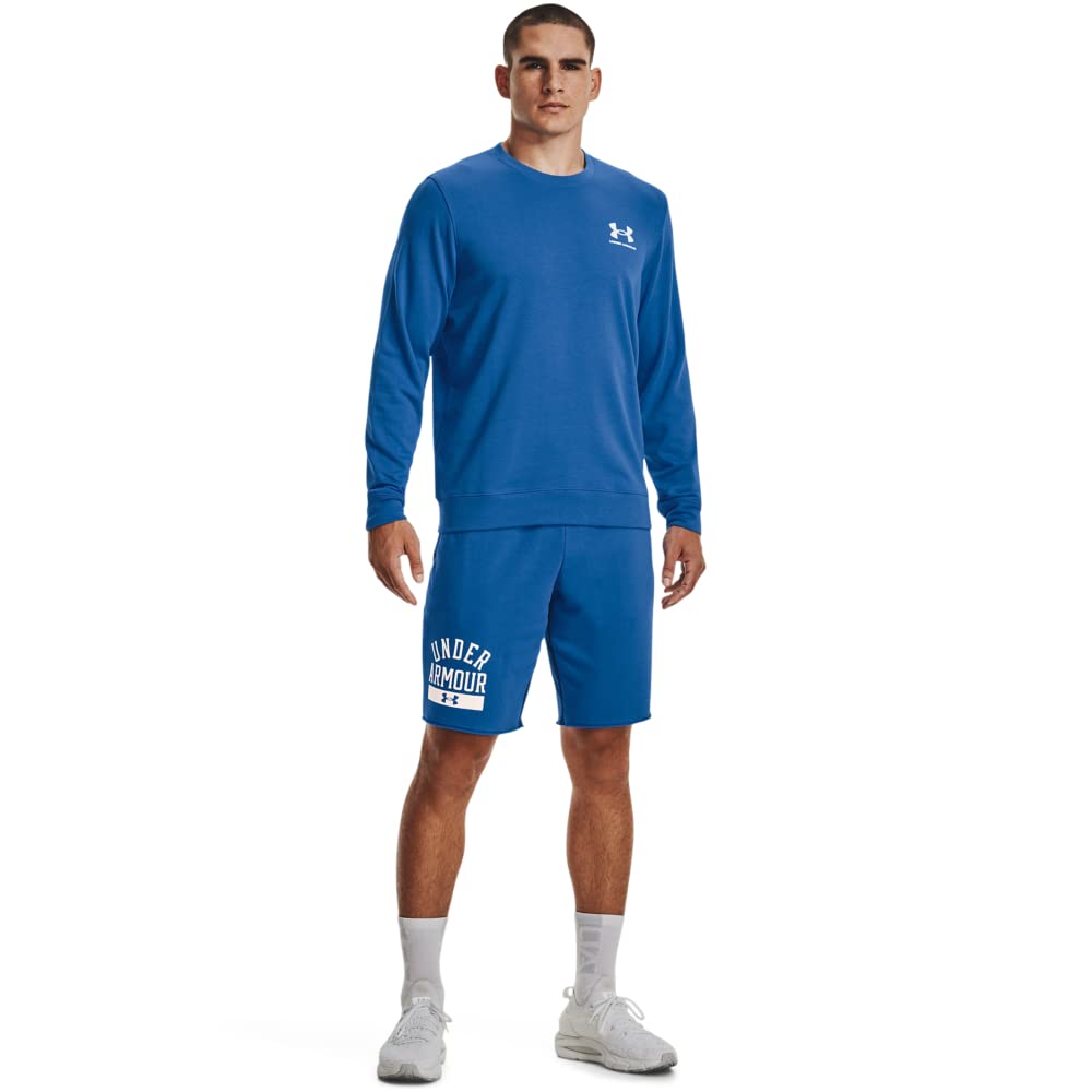 Under Armour Men's Rival Terry Long Crew Neck T-Shirt, Victory Blue (474)/Onyx White, Medium