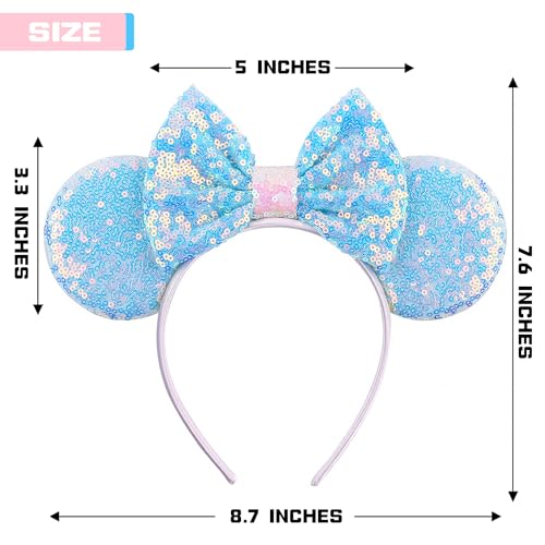 MADO Light blue Mouse Ears Headband for Women, Girls, and Kids, Adults unisex, Hairband, Party Decoration, Park Essentials, Princess Dress Up Accessories, Christmas Gifts, Birthday Gifts