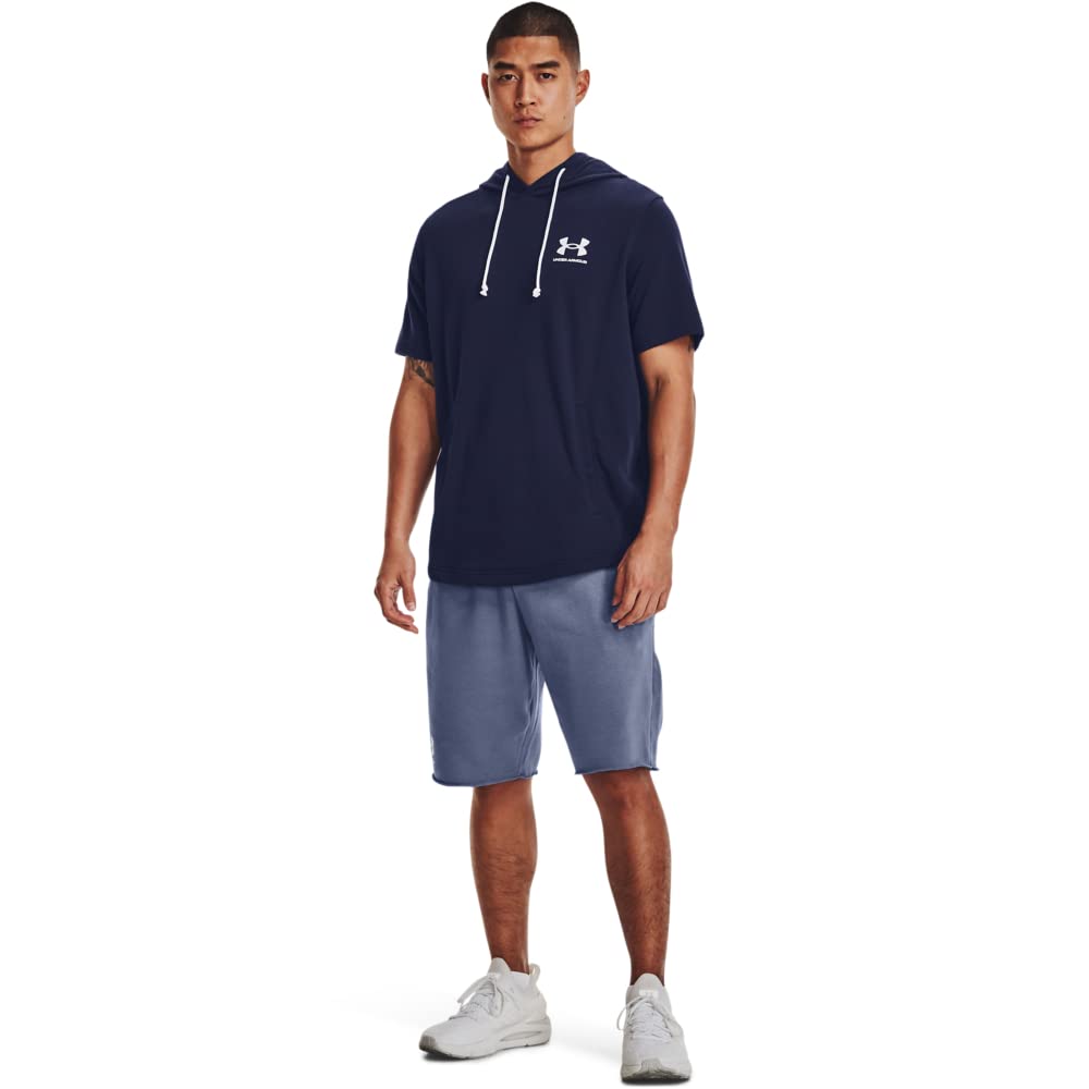 Under Armour Mens Rival Terry Short-Sleeve Hoodie, (410) Midnight Navy / / Onyx White, X-Small