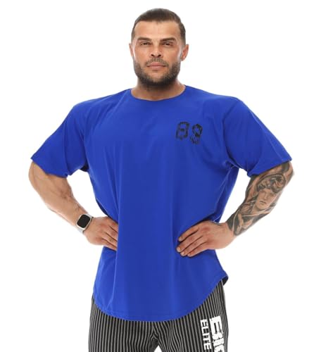 Men's Oversize T-Shirt Thin Fabric 100% Cotton Rag Top Gym T-Shirt(Blue,3XL)