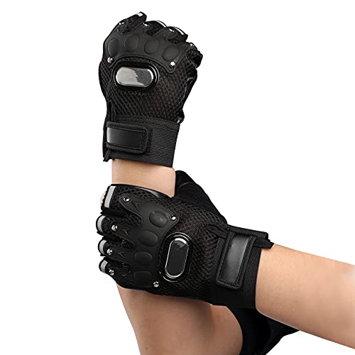 PURFUN Men Women Breathable Mesh Cycling Gloves Non-Slip Leather Riding Driving Motorcycle Half Finger Gloves Roller Skating Sports Exercise Fitness Fingerless Gloves