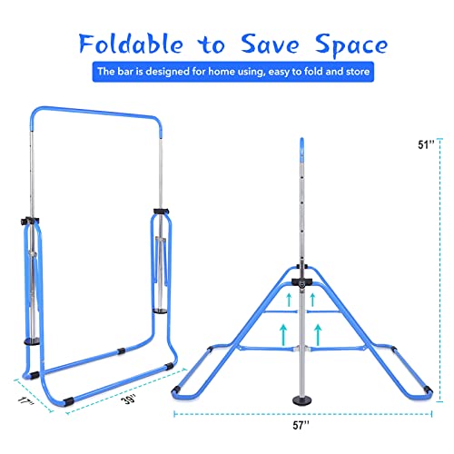 Safly Fun Gymnastics Bar for Kids: Adjustable Height Horizontal Bar Foldable Gymnastic Junior Training Bar Kip Bar for Home Using Gymnastics Equipment Indoor Outdoor