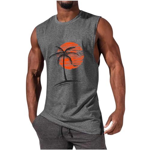 Clearance Items , Mens Tank Top Undershirt White, Men's Tank Shirts Cotton, Tank Tops Men Summer Sleeveless Tropical Beach Shirts Palm Tree Print Hawaiian T-Shirt Casual Muscle Sports Basic Tees