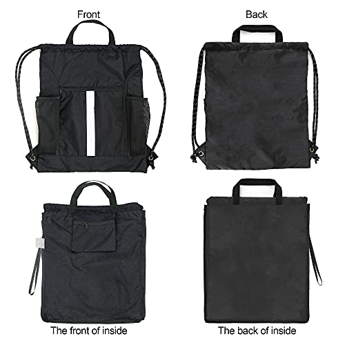 BeeGreen Moss Green Drawstring Bag Pack Sport Cinch Sack with Shoe Compartment and Two Side Mesh Pockets Heavy Duty Gym String Backpack for Unisex