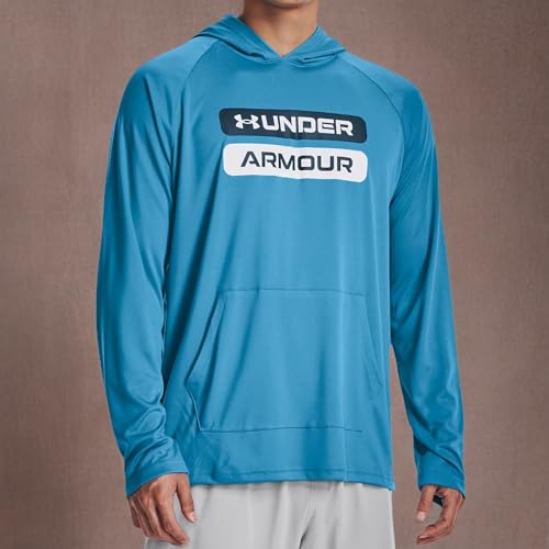 Under Armour Men's Velocity Wordmark Long Sleeve Hoodie (as1, alpha, x_l, regular, regular, Radar Blue/Blue Note 422)