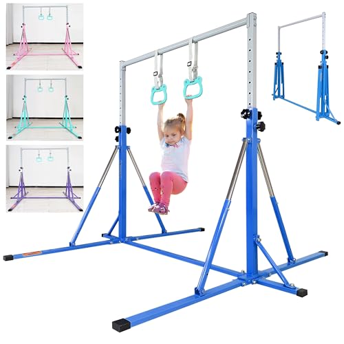 FC FUNCHEER Foldable Gymnastics Bar,5FT Horizontal bar,Adjustable Kids Training bar for Kids Ages 3-15,Kids Gymnastics bar,Triangle Stable Structure-Gym Equipment for Home