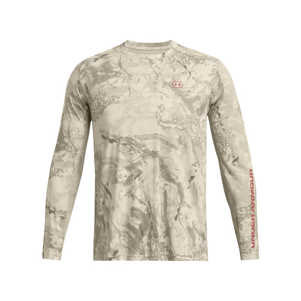 Under Armour Men's Iso-Chill Shorebreak Camo Long Sleeve, (289) Khaki Base/Khaki Base/Sedona Red, Small