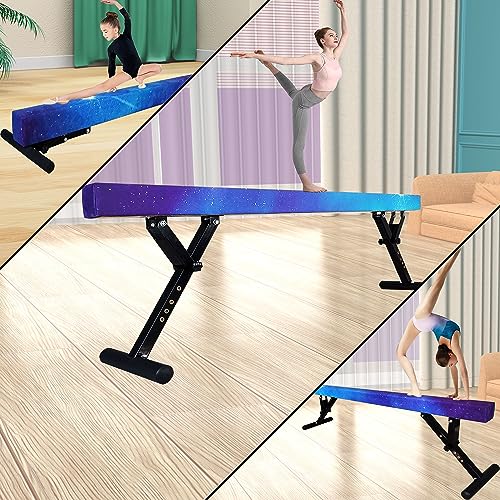 Seliyoo Adjustable Balance Beam Gymnastics Beam high and Low Floor Beam for Kids Home Training,Competition Gymnastic Equipment for All Skills with Weight Limit 500 LBS (Sparking Stars, 7"-29")