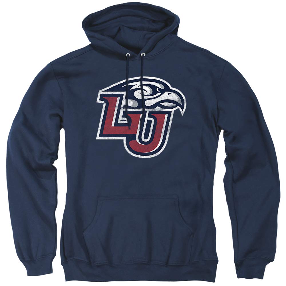 Liberty University Official Distressed Primary Unisex Adult Pull-Over Hoodie,Navy, Medium