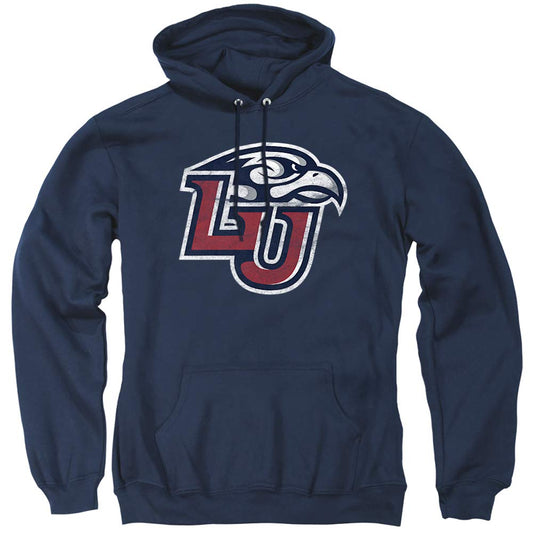 Liberty University Official Distressed Primary Unisex Adult Pull-Over Hoodie,Navy, Medium