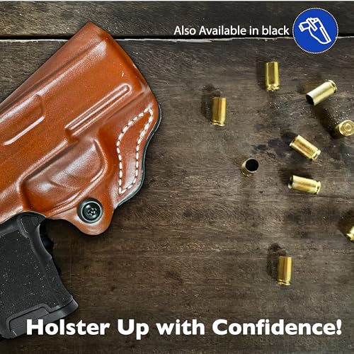 DeSantis Mini Scabbard Gun Holster with Secure Grip, Fits SIG SAUER P365, P365 SAS, P365 with Manual Safety, Leather Molded Holster, Right-Hand Draw, Unisex, Tan