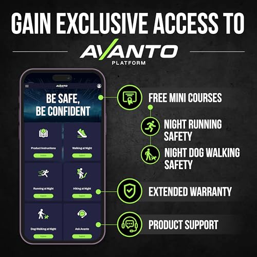 AVANTO Triple Beam Chest Lamp, Original, 500 Lumen LED Night Running Lights for Runners, Dog Walking Light, Long 5-7h Usetime, USB-C Rechargeable Battery, Running Headlamp, Reflective Vest, Black