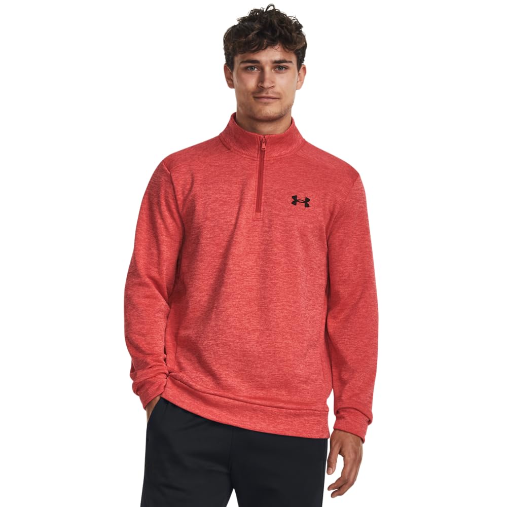 Under Armour mens Armour Fleece Twist Quarter Zip, (690) Venom Red / / Black, Medium
