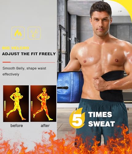 Junlan Waist Trainer for Men Sweat Waist Trimmer Belt for Stomach (Blue, Medium)