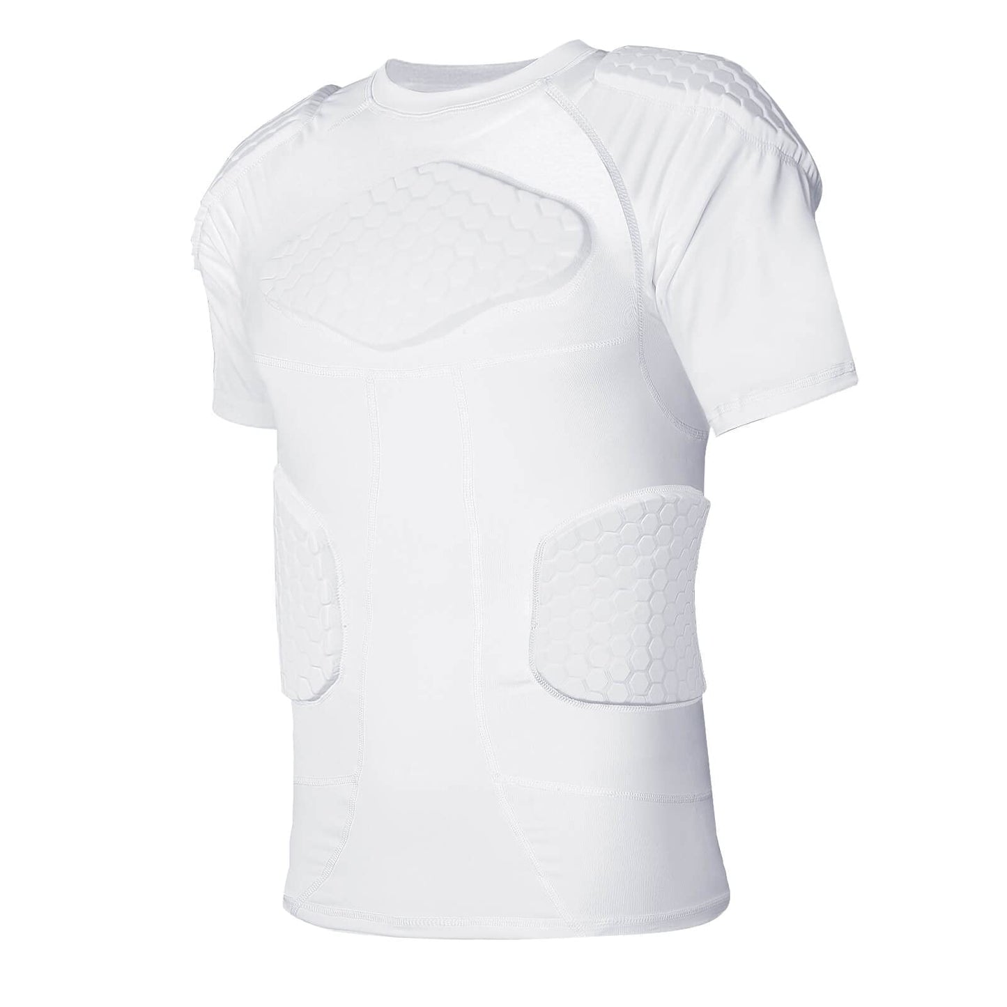 TUOY Men's Padded Compression Shirt Protective Shirt Rib Chest Protector for Football Paintball Baseball White