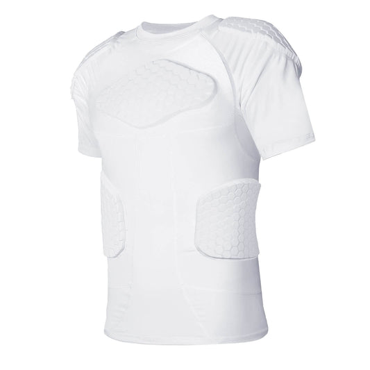 TUOY Men's Padded Compression Shirt Protective Shirt Rib Chest Protector for Football Paintball Baseball White