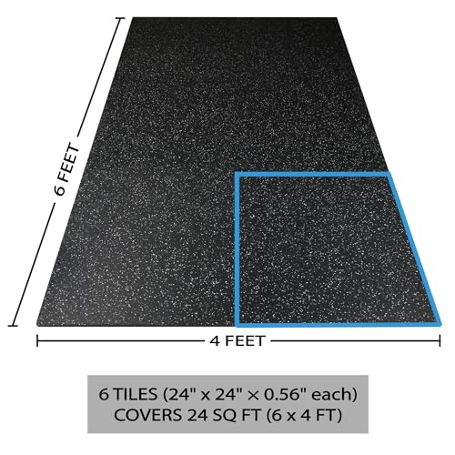 Vivaluz 0.56 Inch Thick 24 Sq Ft Gym Flooring for Home Gym, 6 Tiles Robust Rubber Top with Eva Foam Exercise Equipment Mats, Protective Flooring Puzzle Mat for Fitness Room