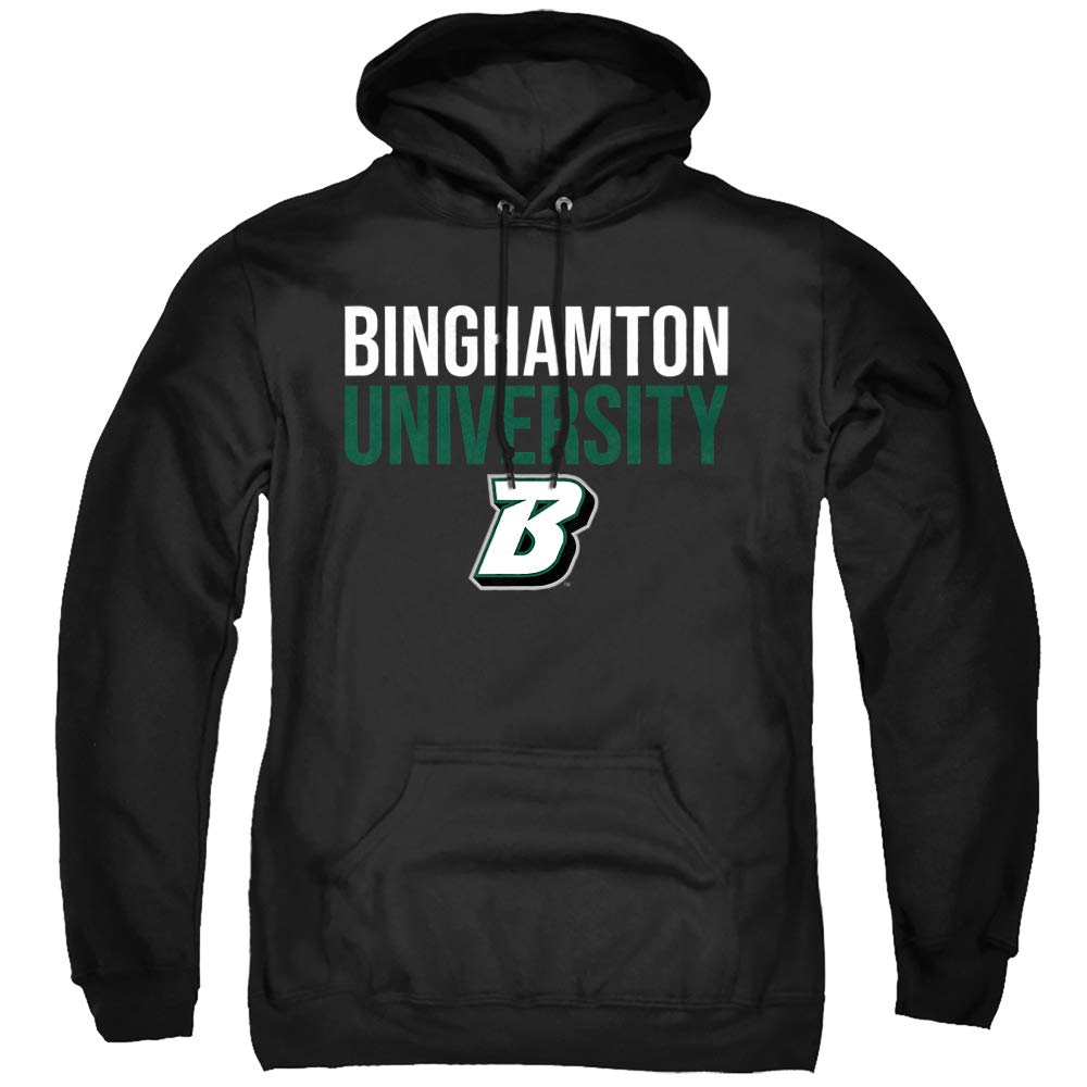 Binghamton University Official Stacked Unisex Adult Pull-Over Hoodie, Black, X-Large