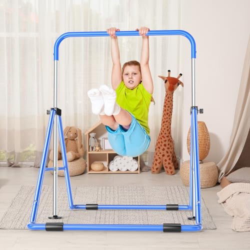 Safly Fun Gymnastics Bar for Kids: Adjustable Height Horizontal Bar Foldable Gymnastic Junior Training Bar Kip Bar for Home Using Gymnastics Equipment Indoor Outdoor