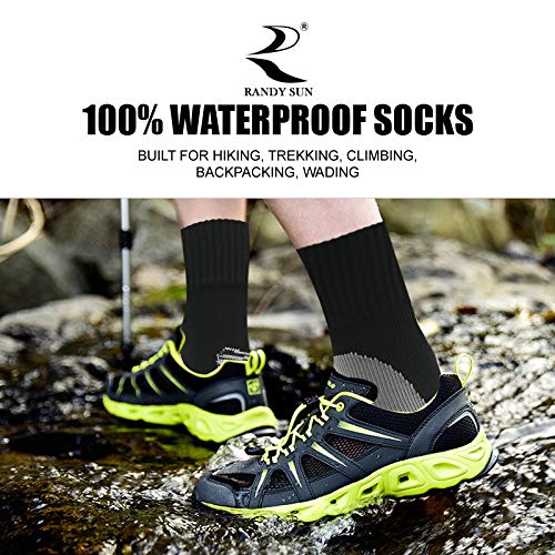 RANDY SUN Waterproof Athletic Socks, Men's Outdoor Sports Socks for Hiking Convenient and Easy to Wear 2 Pairs, Large