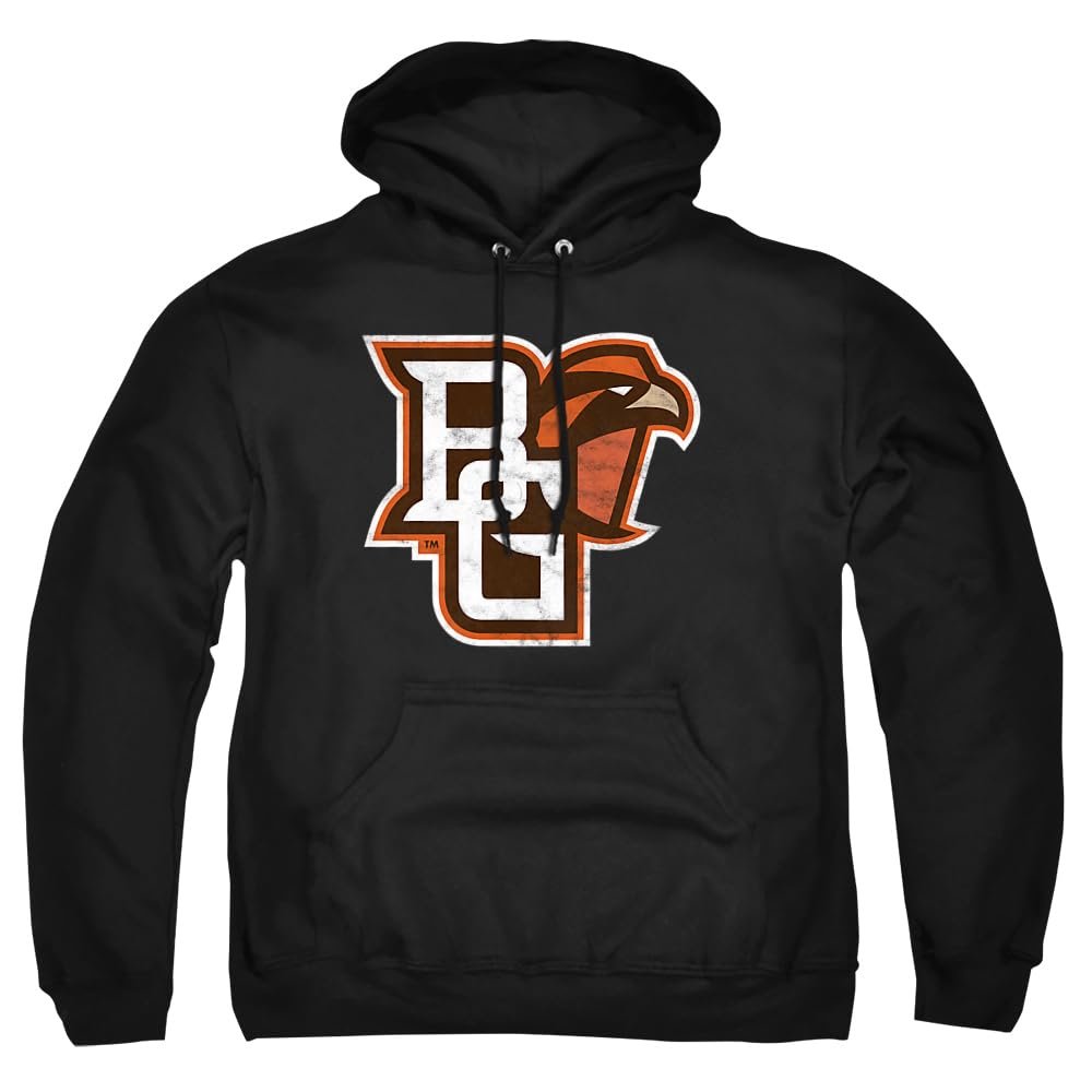 BGSU Bowling Green State University Official Distressed Primary Unisex Adult Pull-Over Hoodie ,Black, Medium CLCBOW200-AFTH-2-01