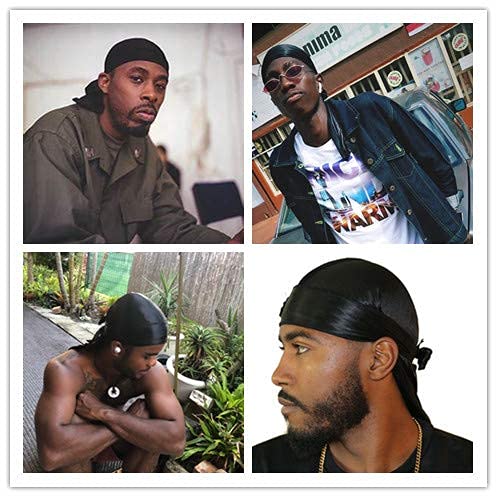 3PCS Silky Durags Pack for Men Waves, Satin Doo Rag, Award 1 Wave Cap,N