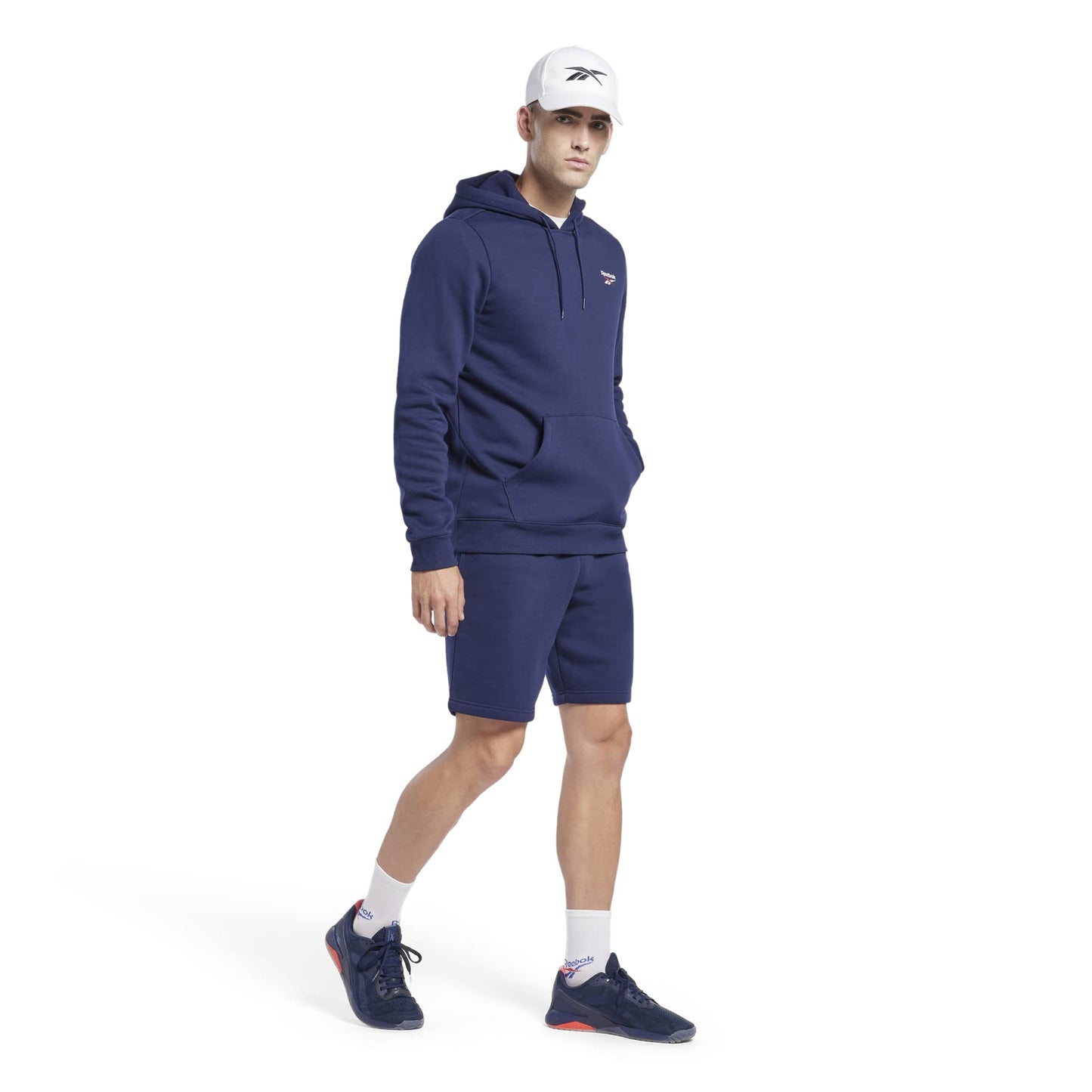 Reebok Men's Standard Identity Fleece Stacked Logo Pullover Hoodie Sweatshirt, Vector Navy, M