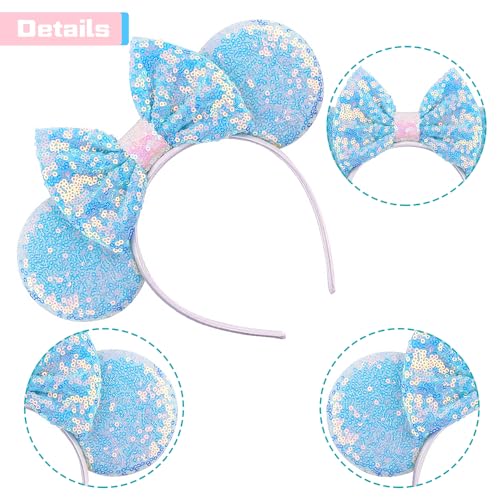 MADO Light blue Mouse Ears Headband for Women, Girls, and Kids, Adults unisex, Hairband, Party Decoration, Park Essentials, Princess Dress Up Accessories, Christmas Gifts, Birthday Gifts