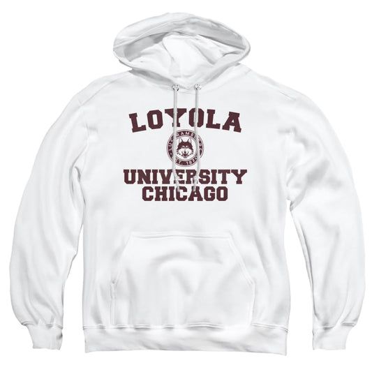 Loyola University Chicago Official Circle Logo Unisex Adult Pull-Over Hoodie,White, Medium