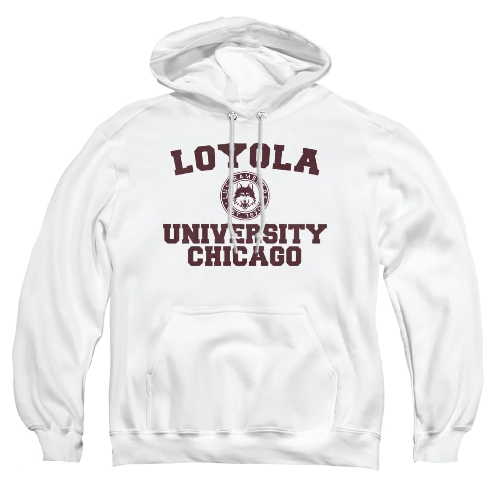 Loyola University Chicago Official Circle Logo Unisex Adult Pull-Over Hoodie,White, Large