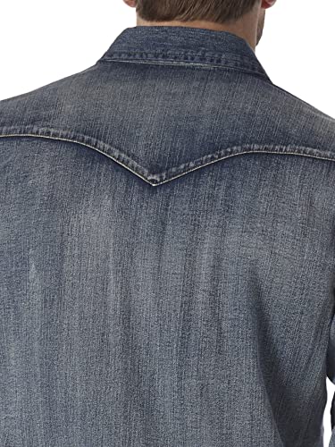 Wrangler Men's Western Work Shirt Washed Finish, Antique Blue, Medium