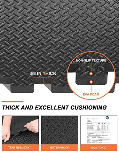 innhom Gym Flooring Gym Mats Exercise Mat for Floor Workout Mat Foam Floor Tiles for Home Gym Equipment Garage, 12 Black