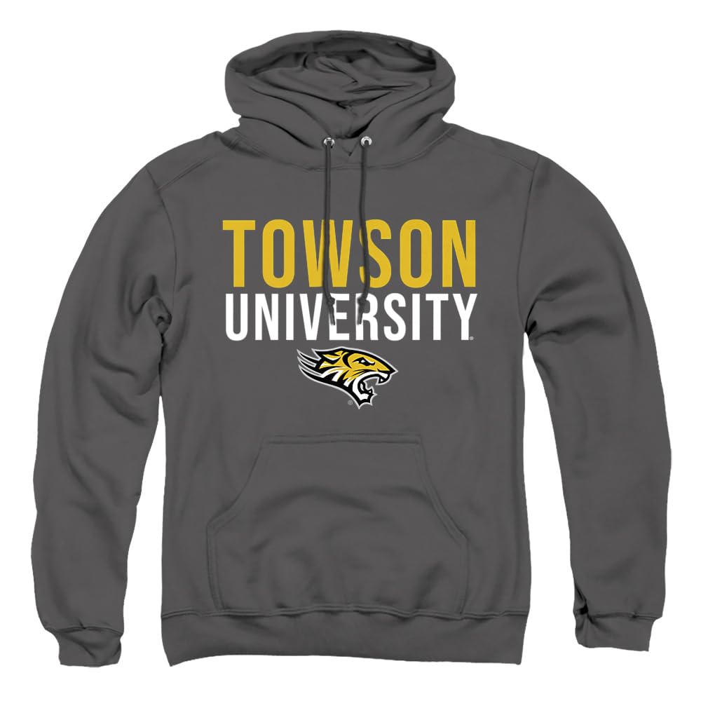 Towson University Official Stacked Unisex Adult Pull-Over Hoodie, Charcoal, Medium