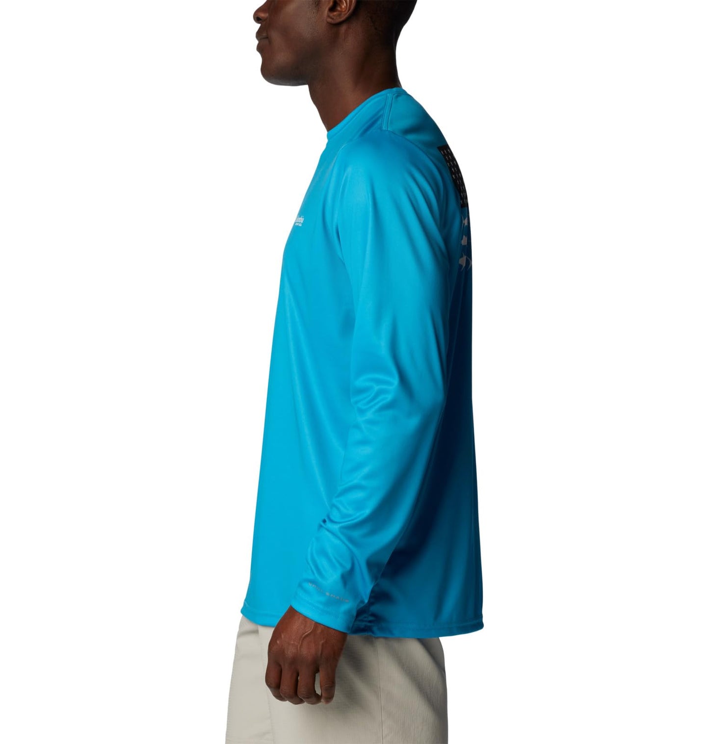 Columbia Men's Big & Tall Terminal Tackle PFG Fish Flag Long Sleeve, Ocean Blue/Coll Navy Offshore Slam, X-Large Tall