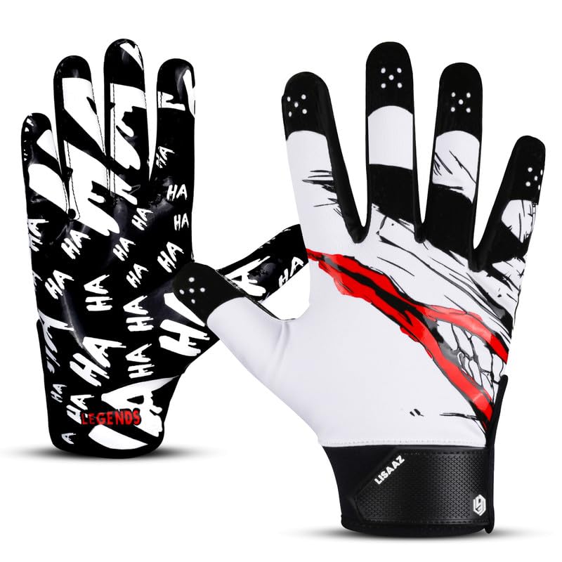 LISAAZ Ball Feel Sensation Football Gloves - Tacky Grip for Youth and Adult, Top Notch Receiver Gloves for Men and Kids 8-12
