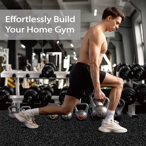 Vivaluz 0.56 Inch Thick 24 Sq Ft Gym Flooring for Home Gym, 6 Tiles Robust Rubber Top with Eva Foam Exercise Equipment Mats, Protective Flooring Puzzle Mat for Fitness Room