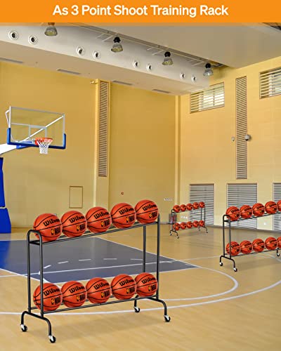 EXTCCT Tilt Basketball Rack Ball Storage Holder - Tilt Basketball Shooting Training Rack, Garage Sports Equipment Organizer, Outdoor and Indoor Rolling Balls Cart with Wheels