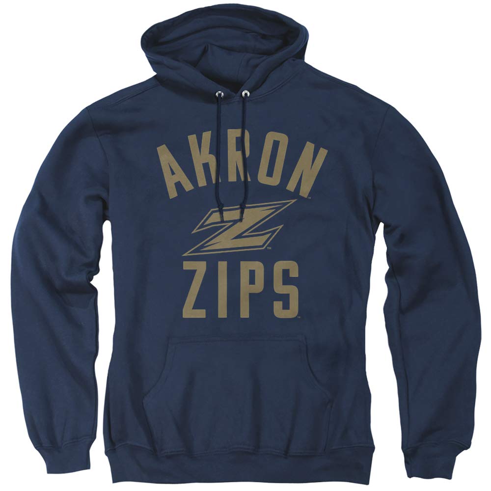 University of Akron The Official One Color Zips Logo Unisex Adult Pull-Over Hoodie, Navy, X-Large
