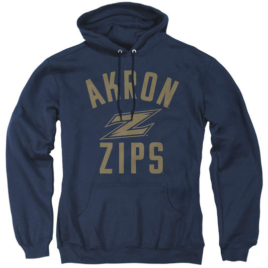 University of Akron The Official One Color Zips Logo Unisex Adult Pull-Over Hoodie, Navy, X-Large