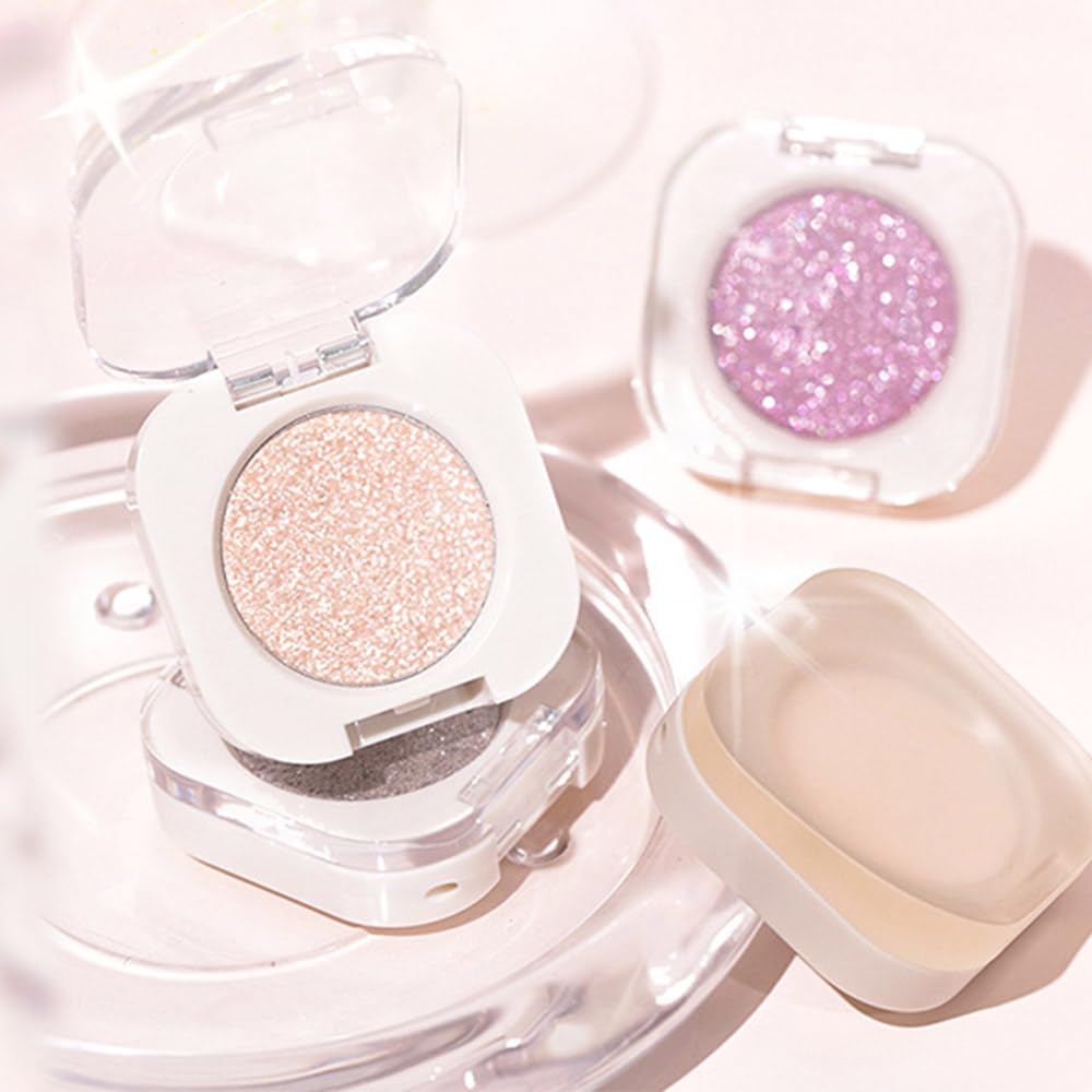 Single Purple Shimmer Sparkly Eyeshadow,Bright High Pigment Intense Monochrome Eye Shadow,Apply Makeup Easily,Glitter Pressed Powder Single Eyeshadow,24 Hour Eye Makeup Longwear Waterproof,Blendable