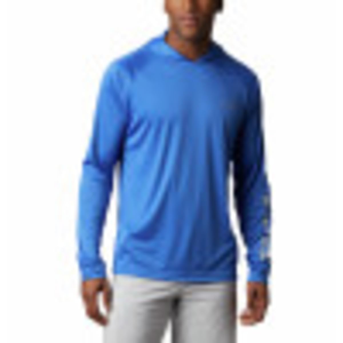 Columbia Mens PFG Terminal Tackle Long Sleeve Fishing Hoodie, Vivid Blue/Cool Grey Logo, 1X