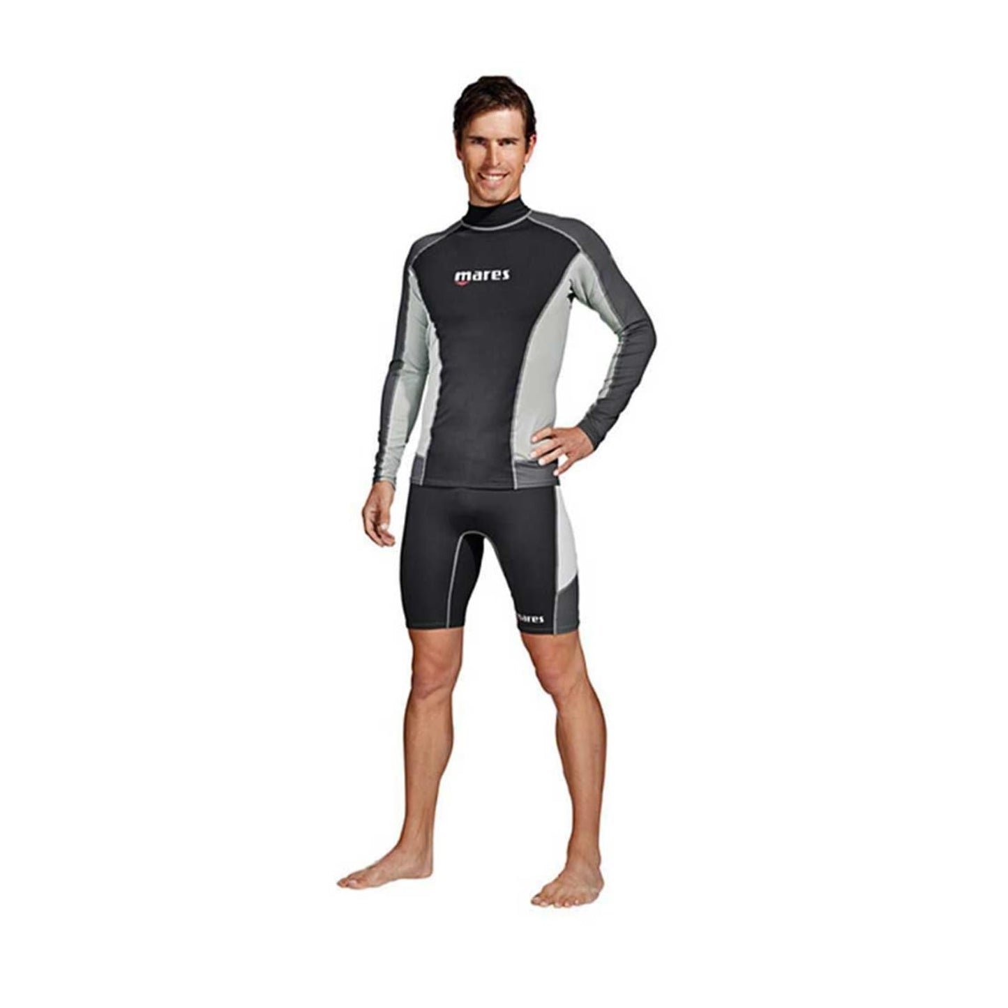 Mares Men's Trilastic Long Sleeve Rash Guard Shirt for Water Sports | UV Protection, Flatlock Stitching Style, Lightweight Durable Stretchable Fabric, X-Large Black Grey