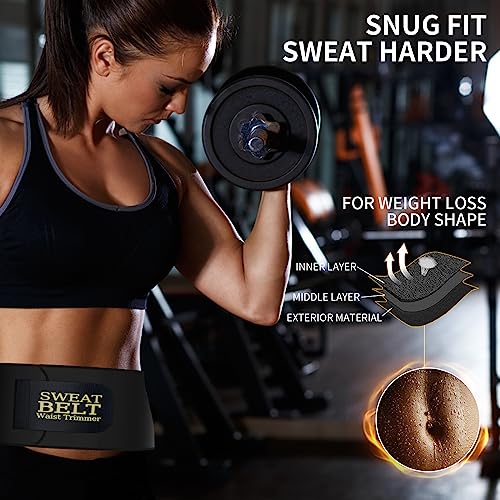 kissleaf Waist Trainer for Women Lower Belly Fat Sweat Band for Stomach Weight Loss get into shape Waist Trainer for Women Working Out Sweat Belts for Weight Loss (Unisex) -Black-M